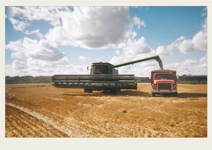 Three men are casually standing around outside of a log home.