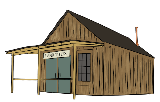 An illustration of a land titles office is shown.