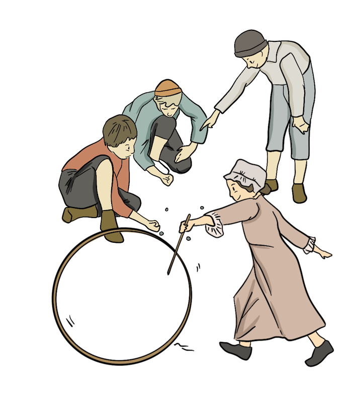 Four childen are playing games  together. 