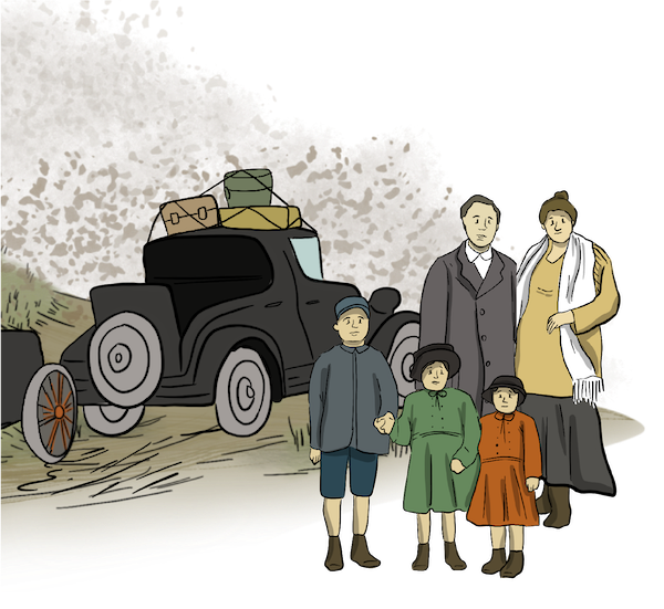 A mother and father and their kids have loaded up the car and are moving. 