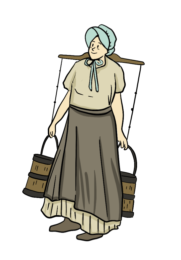 A woman is hauling two barrels of water from the river to the house. 