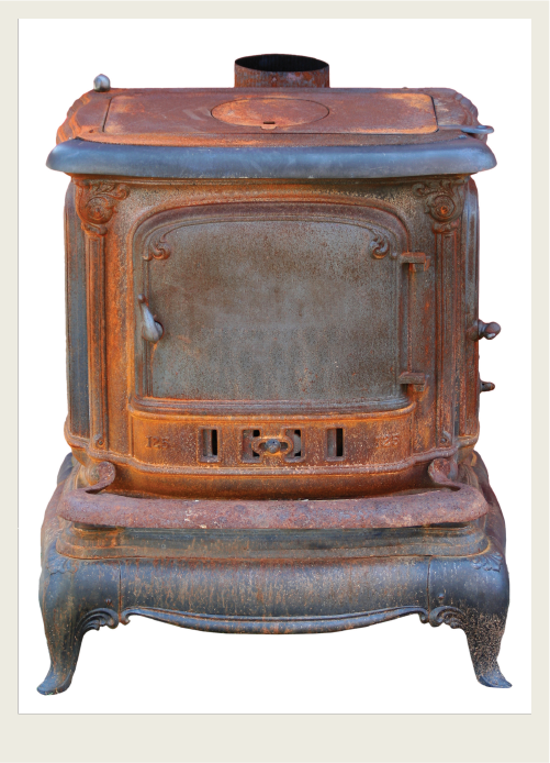 Past-SettlerLife-Homes-Stoves (Heart of SK) A rusty iron stove is being used to show what the first stoves looked like.