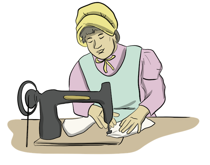 A woman is using a sewing machine to make clothing. 