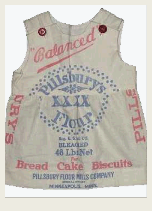 A dress was made using a flour cloth sack. 
