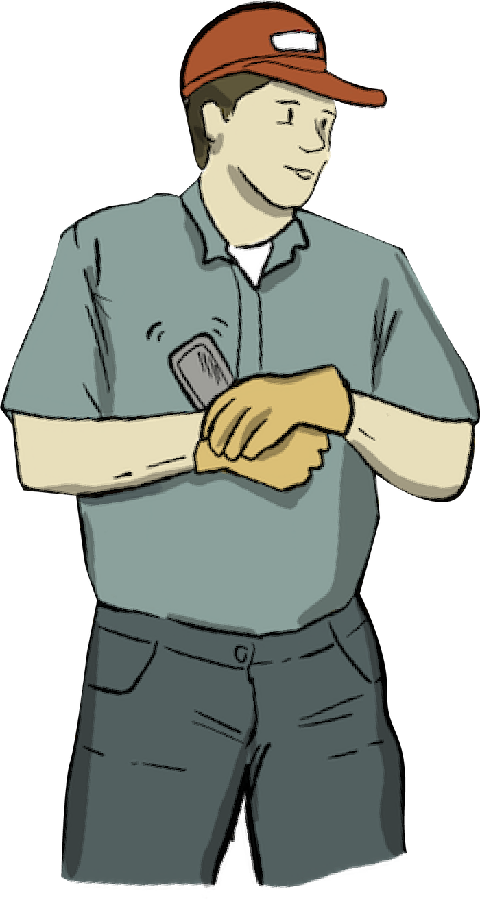 A turkey farmer has a cell phone that is getting an alert from the barn. 