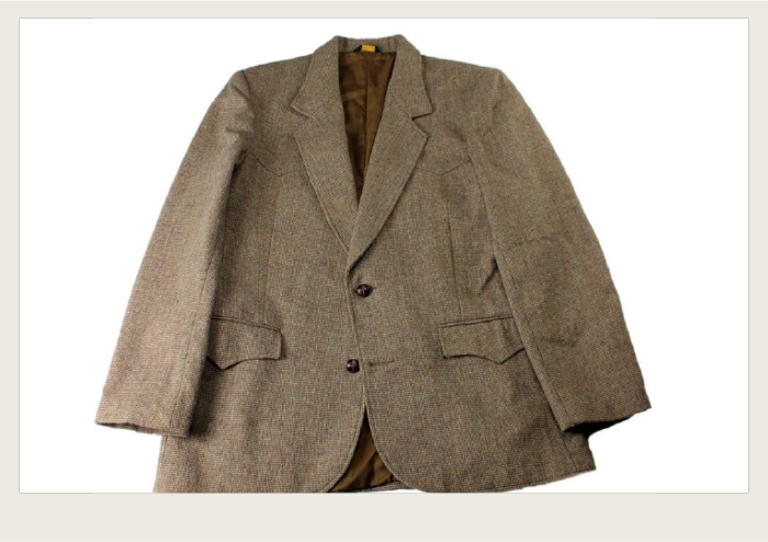 A wool jacket is shown. 