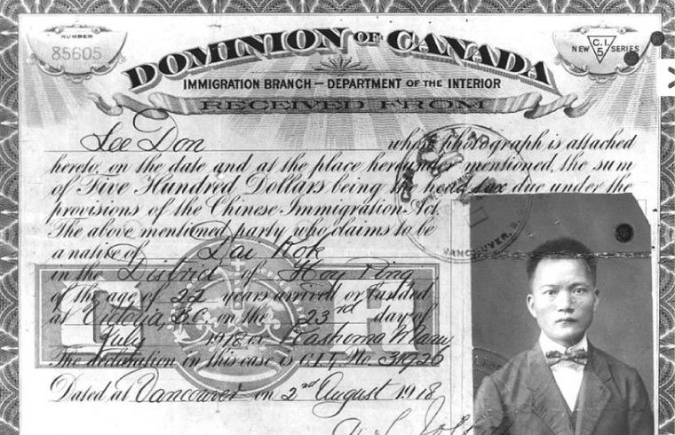 An official form from the Dominion of Canada has been filled out as proof when a Chinese person paid their head tax.