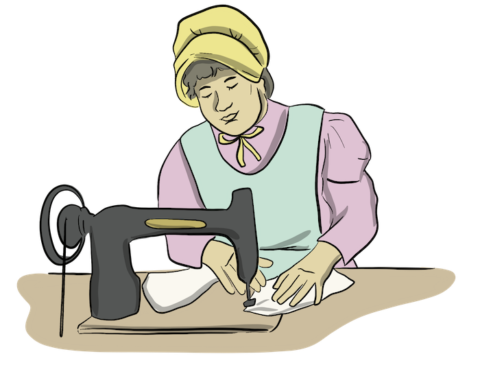 A woman uses a sewing machine to make clothing.