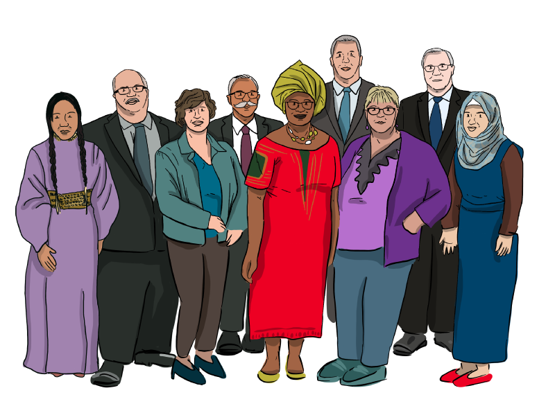 An Illustrated diverse group of people are shown to represent the people of Saskatchewan.