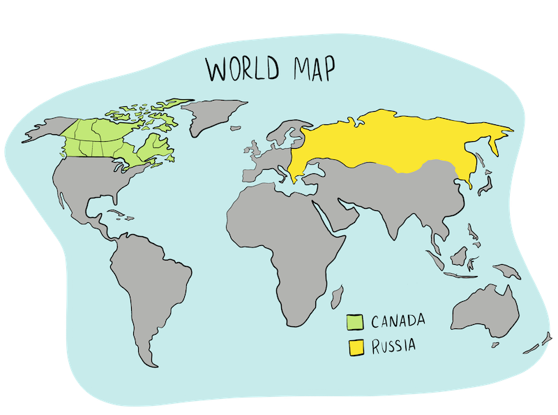 A world map highlights the countries of Canada and Russia.