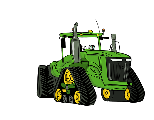An illustrated green tractor is shown with triangle tires.