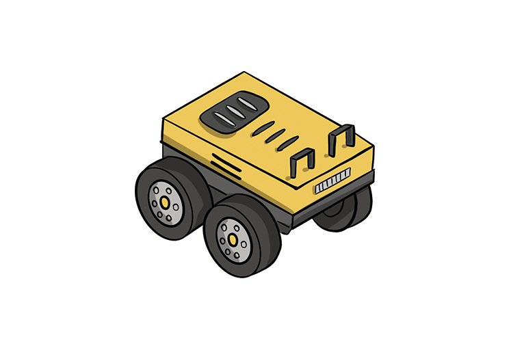 A barn cleaner robot cleans manure behind a row of cows that are eating.