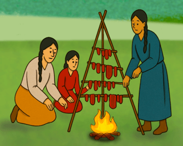 A piece of art by Leah Marie Dorion made with mosaics shows two Indigenous women facing each other with their hair blowing out behind them. There is a sun with butterflies in the centre, and snakes underneath the ground.